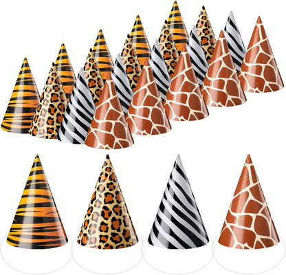 Spiareal 24 Pieces Safari Party Hats Jungle Animal Safari Theme Cone Paper Hats for Kids Zoo Birthday Party Supplies Favor