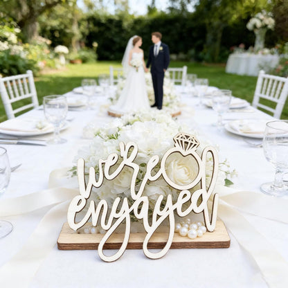 We're Engaged Sign,Wooden Wedding Decor for Backdrop with Diamond Accent,Just Engaged Sign, Engagement Welcome Sign, We’re Engaged Welcome Sign, Engaged Signs, Bridal Shower Decorations Photo Booth Props
