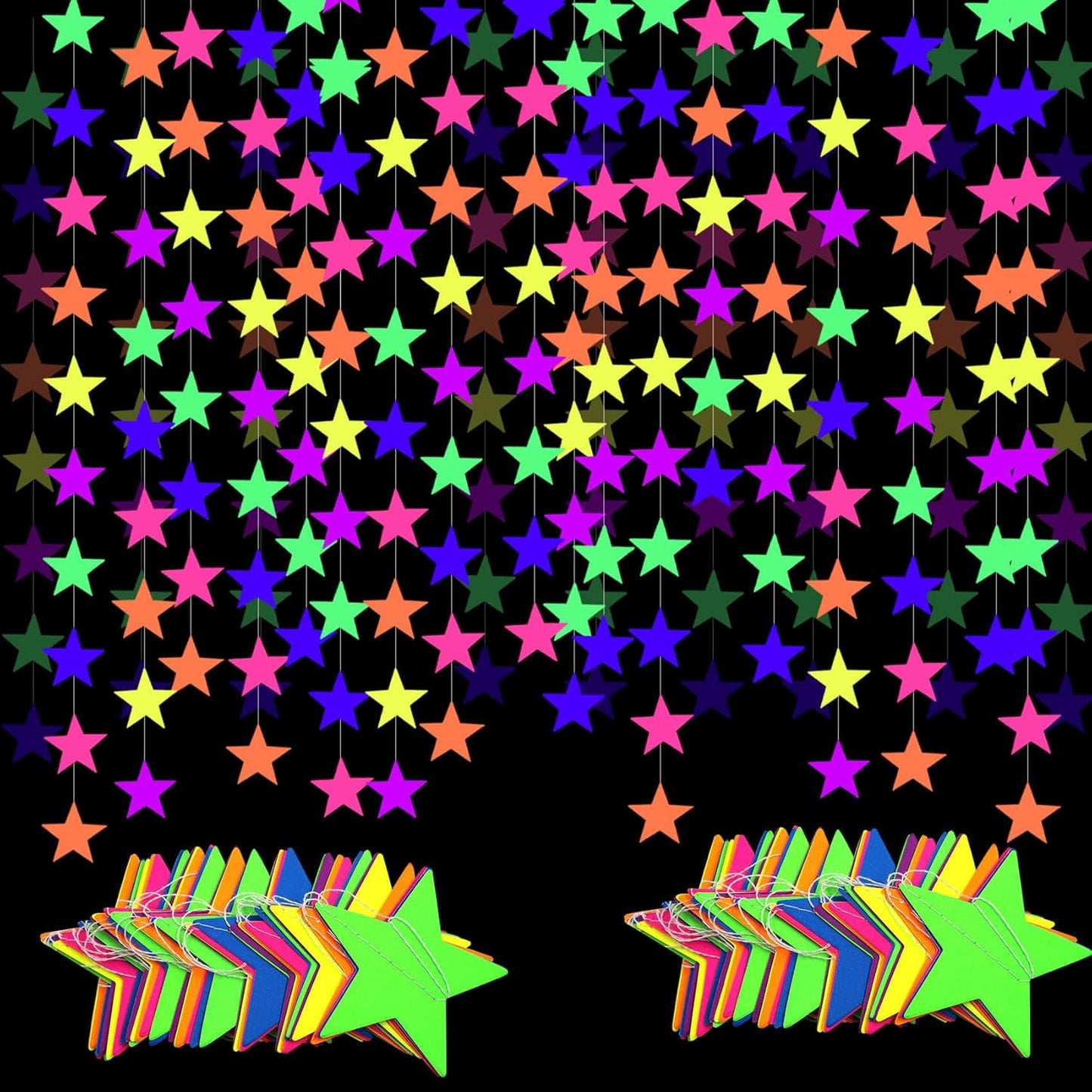 508ft UV Neon Paper Garland Crepe Streamers Glow in The Dark Party Supplies Garland Neon Party Decorations Streamers for Blacklight Reactive Fluorescent Wedding Birthday Party Decorations