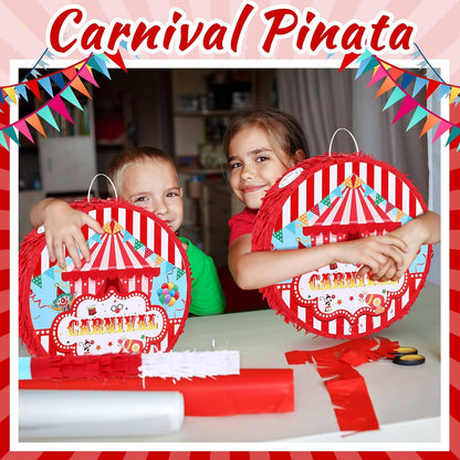 Deekin Large Carnival Piñata Stick with Blindfold Confetti Set Circus Tent Piñata for Birthday Carnival Theme Party Decorations Gaming Holiday Celebration Game Supply