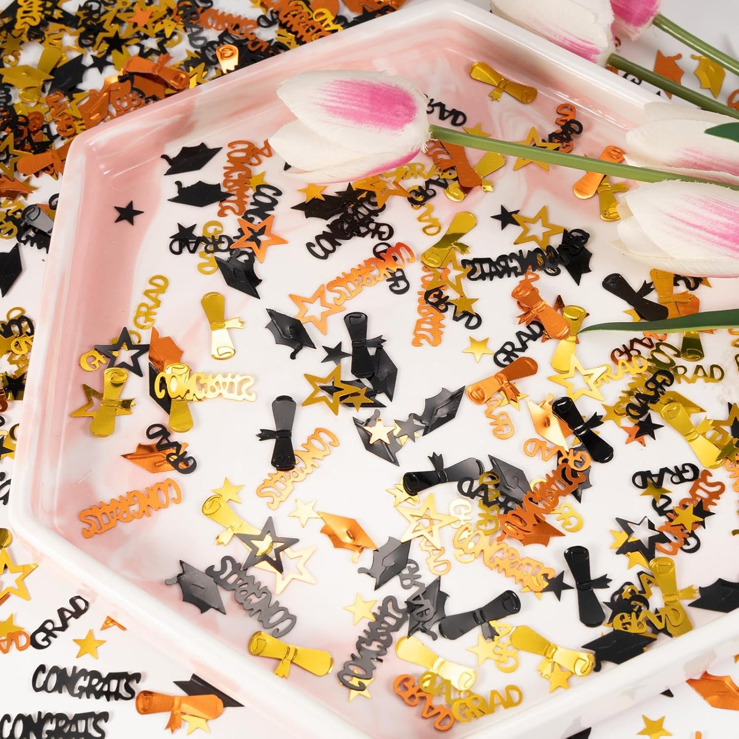 Gold and Black Graduation Confetti 2026, 1000 Pcs Congrats Grad Confetti Class of 2026 Party Table Centerpiece for 2026 Graduation Party Decorations