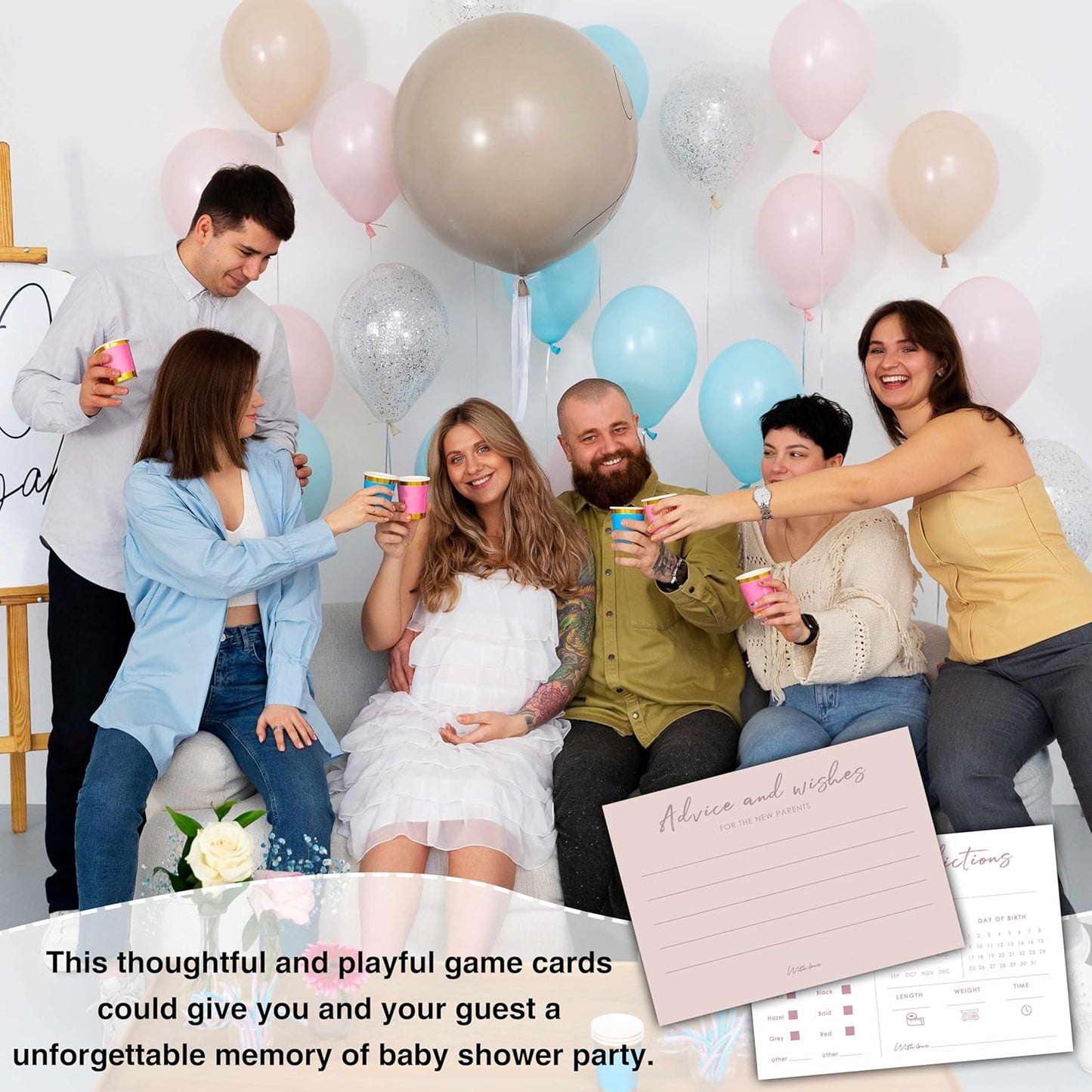 Baby Predictions and Advice Cards, 5" x 7" Pink Baby Shower Predictions Cards, Daily Party Games & Activities Favors for Newparents - G08