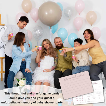 Baby Predictions and Advice Cards, 5" x 7" Pink Baby Shower Predictions Cards, Daily Party Games & Activities Favors for Newparents - G08