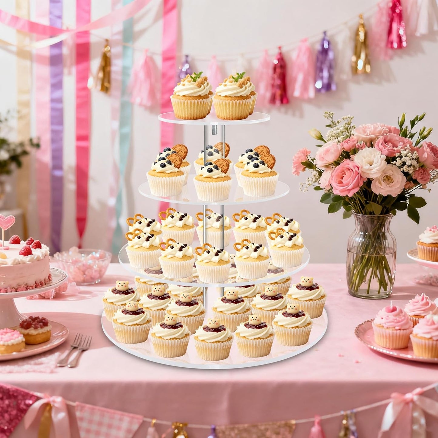 Acrylic Cupcake Tower, 7-Tier Round Cake Stand for 100 Cupcakes, Dessert Display for Parties & Weddings