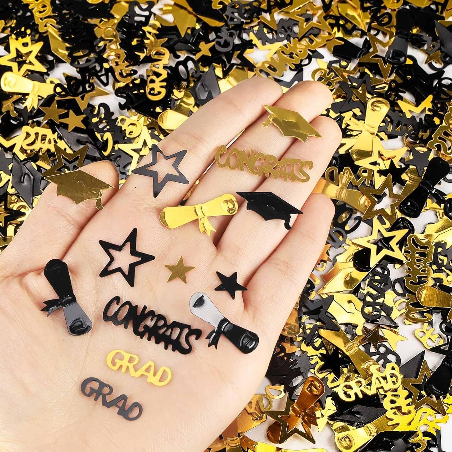 Gold and Black Graduation Confetti 2026, 1000 Pcs Congrats Grad Confetti Class of 2026 Party Table Centerpiece for 2026 Graduation Party Decorations