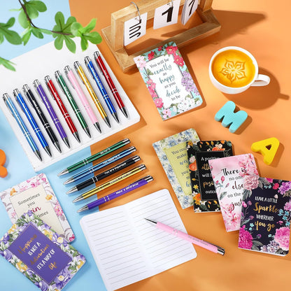 Funrous 32 Pcs Motivational Quote Pens Inspirational Notepads Mini Journal with Ballpoint Pen Small Notebooks Gift for Men Women Coworker Adult Party Favors Prize Teacher Student Office(Stylish)