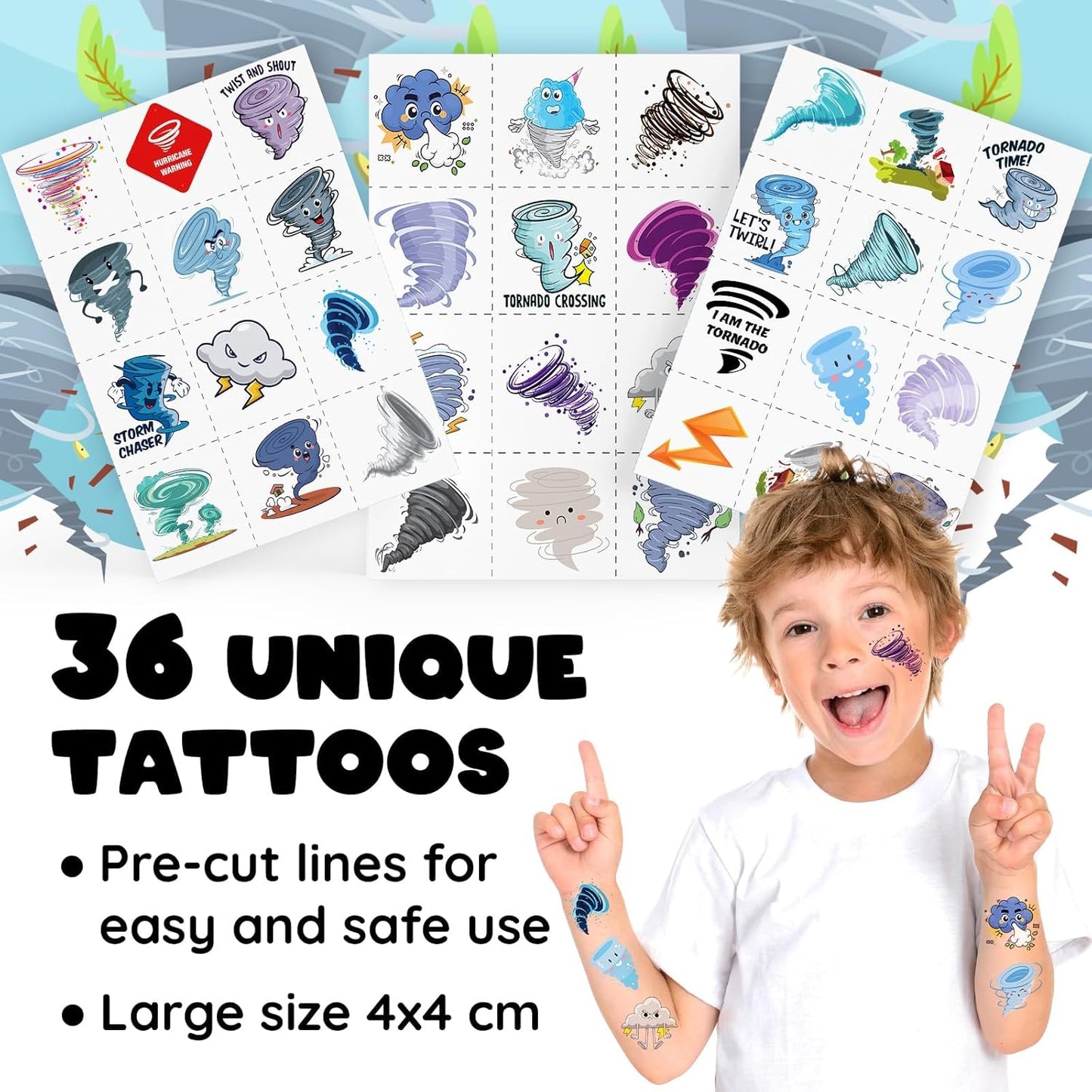 60 PCS Tornado Party Favors Set - 36 Temporary Tattoos Sticker & 24 Slap Bracelets for Kids, Perfect for Birthday Parties, Classroom Rewards and Gifts