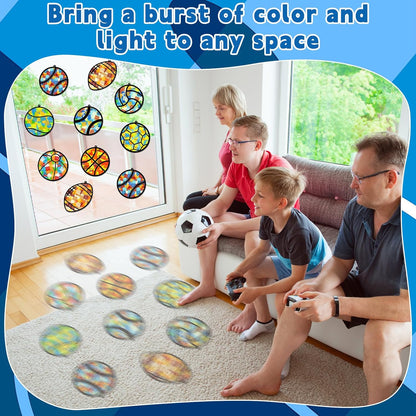 QOUBAI 32 Sets Stars Suncatchers Craft Back to School DIY Stained Glass Window Patriotic 4th of July Paper Craft Home School Classroom Decor Kid Birthday Gift Creative Art Activity Game - Colors B
