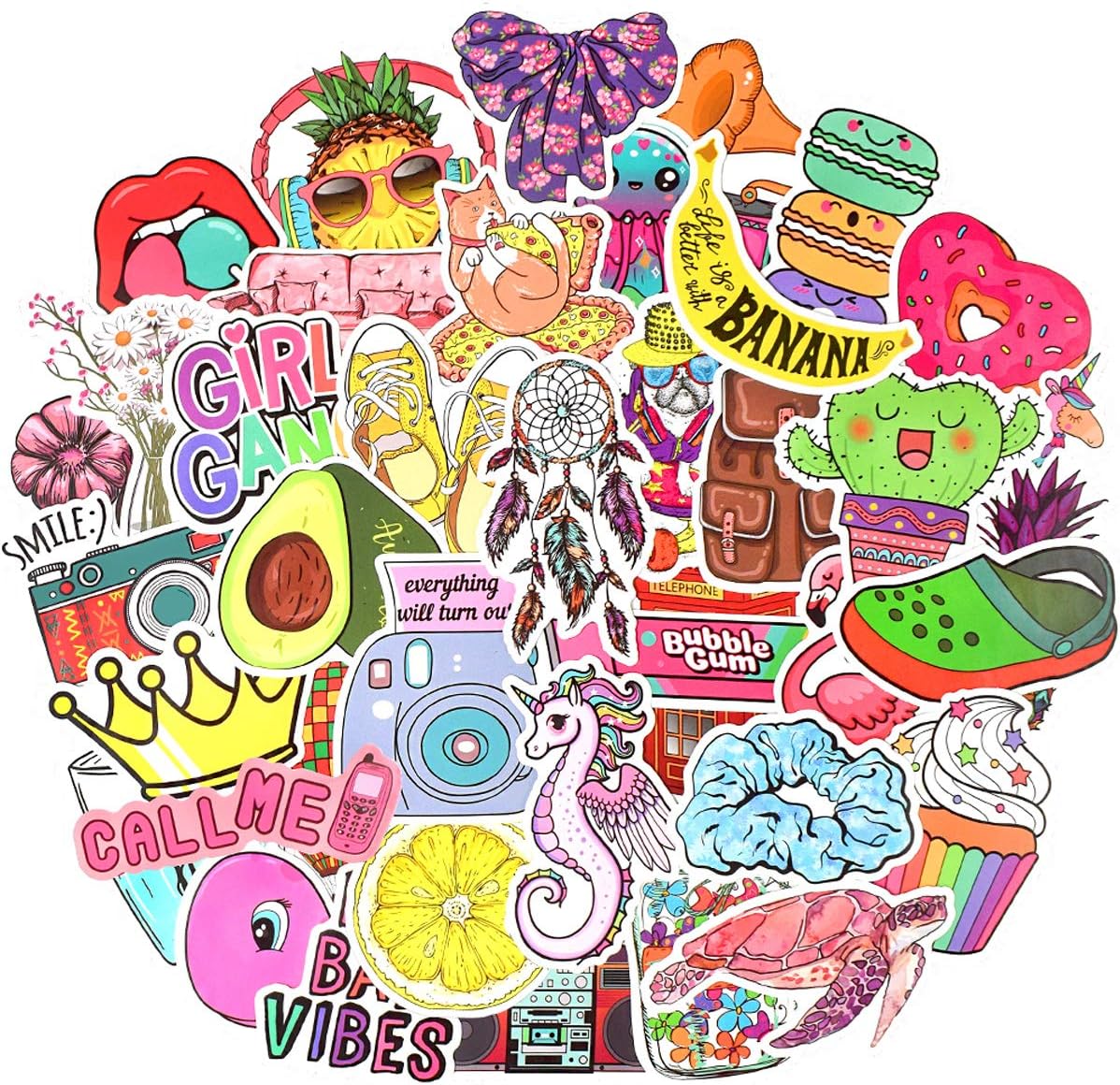 QTL Neon Stickers for Teens & Students Prizes, Waterproof Vinyl Party Favor Stickers, School Rewards, Water Bottle and Laptop, 50PCS - Colors B