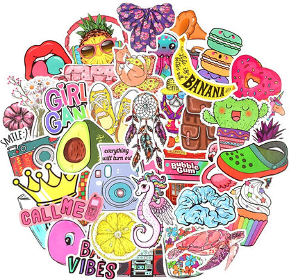 QTL Neon Stickers for Teens & Students Prizes, Waterproof Vinyl Party Favor Stickers, School Rewards, Water Bottle and Laptop, 50PCS - Colors B