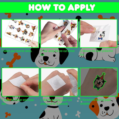 96 PCS Dog Pet Pre-Cut Temporary Tattoos for Kids | Super Cute First Themed Birthday Party Favors, Supplies, Decorations, Animal Fake Tattoo Stickers (Multiple)