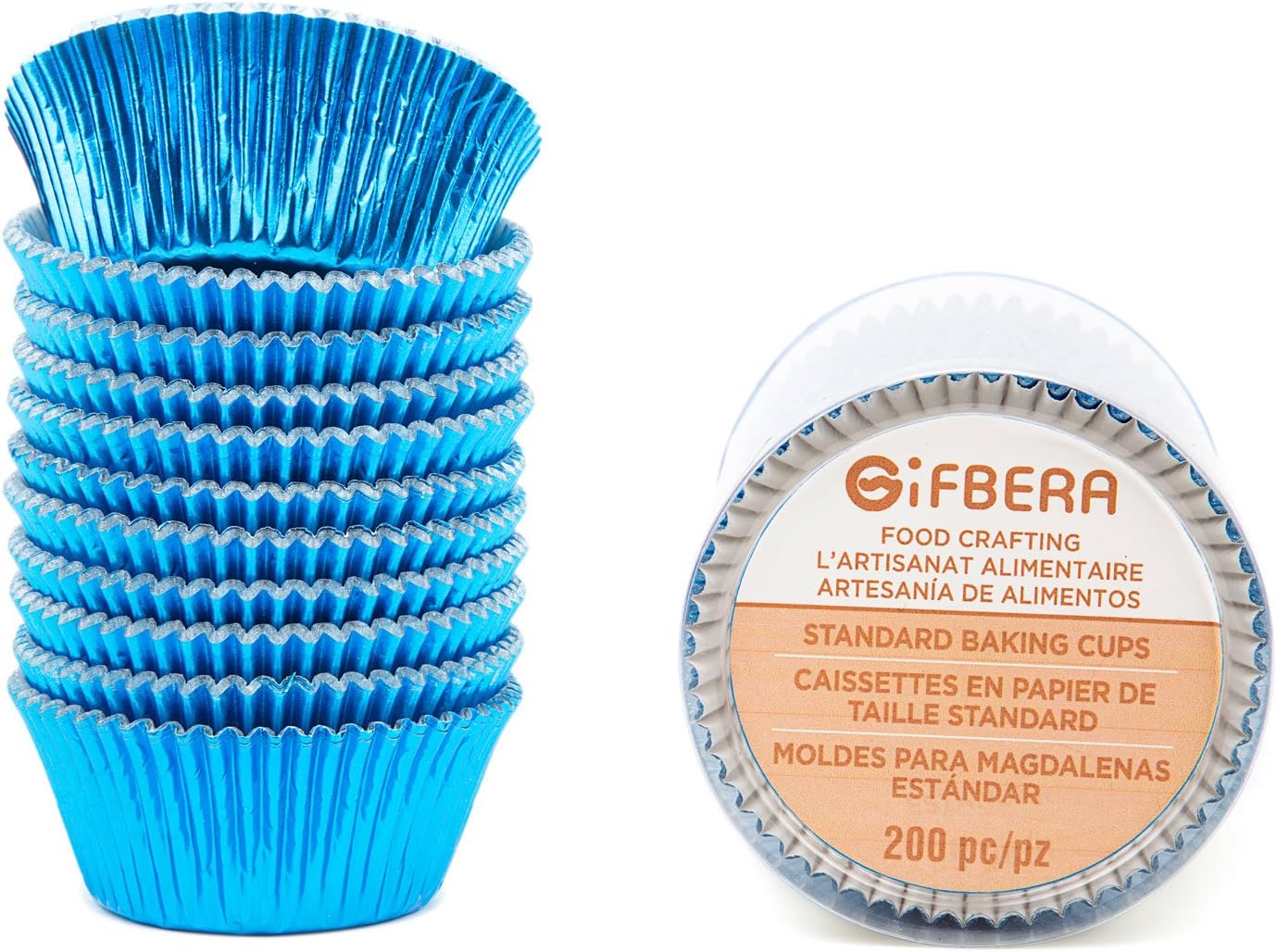Gifbera White Metallic Foil Cupcake Liners Standard Size Baking Cups, 200-Count