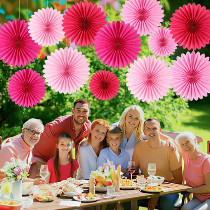 BestoFun 12PCS Paper Fans Hot Pink Party Decorations Tissue Paper Flowers Decorations Paper Fans Party Decorations for Girl Groovy Birthday Baby Shower Wedding Bachelorette Room Wall Hanging Décor