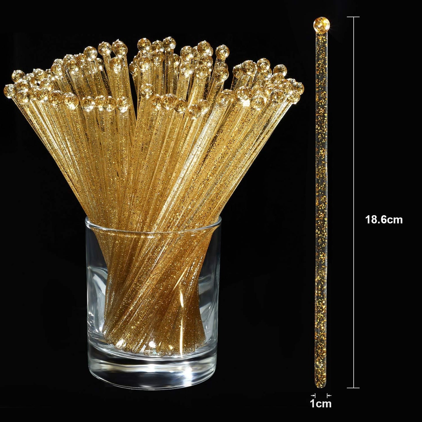 100 Pieces Disposible Plastic Round Top Crystal Swizzle Sticks (Red)