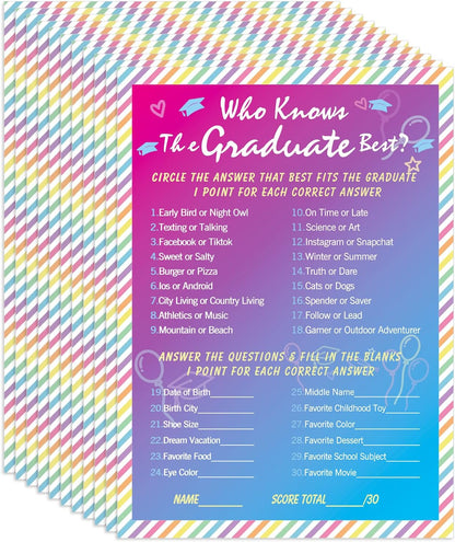 FaCraft 36PCS Who Knows Graduate Best Game Cards Class of 2026 Party Games Activities for High School Senior College School Graduation Party Favor Supplies Grad Game Graduation Decorations 2026