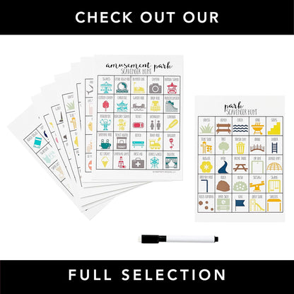 Camping Scavenger Hunt Games for Kids, Outdoor or Indoor, Birthday Party, Road Trip, Travel Activities, Includes 10 Dry Erase Markers and Cards, Family Game Night