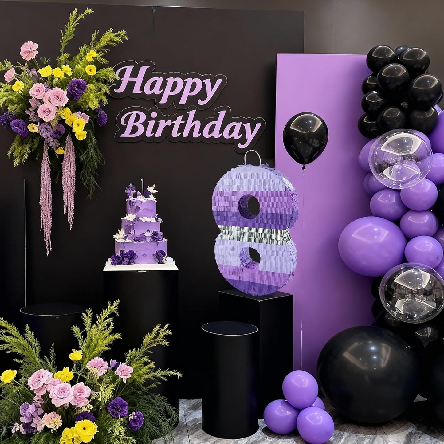 PCFING 20 Inch Number 1 Piñata Purple Silver with 30 Inch Piñata Stick Blindfold Confetti for Boy Girl Kids Birthday Party Decorations, Anniversary Celebration, Fiesta