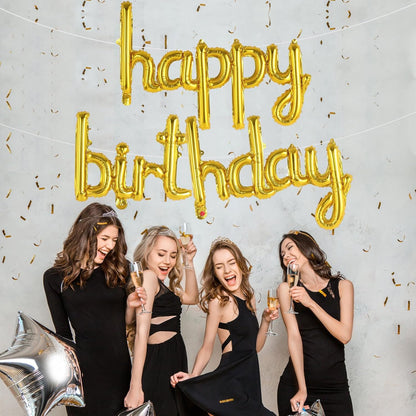 Happy Birthday Balloons Banner Foil Letters Balloons Connected, Personalized Birthday Signs for Women Men Boys Girls Birthday Party Decorations, Small Gold
