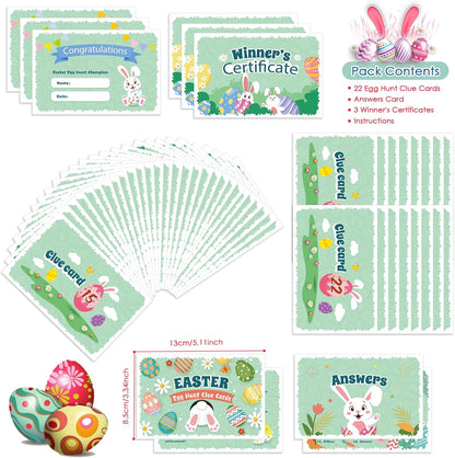AhfuLife Easter Egg Scavenger Hunt Clue Cards for Family Friends, 27 Cards Set with Clues, Rules, Answers, Winner Cards for Easter Party Activities, Games Indoor, Easter Party Decorations Supplies