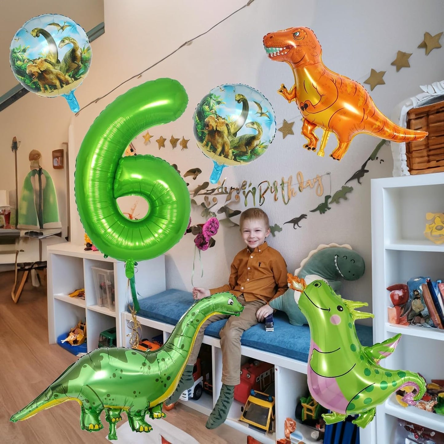 Dinosaur 5th Birthday Decorations, Dinosaur Birthday Party Decorations with Giant Inflatable Dinosaur Balloons 40 Inch Helium Foil Mylar Number 5 Balloons for Dinosaur Theme Birthday Party Decorations