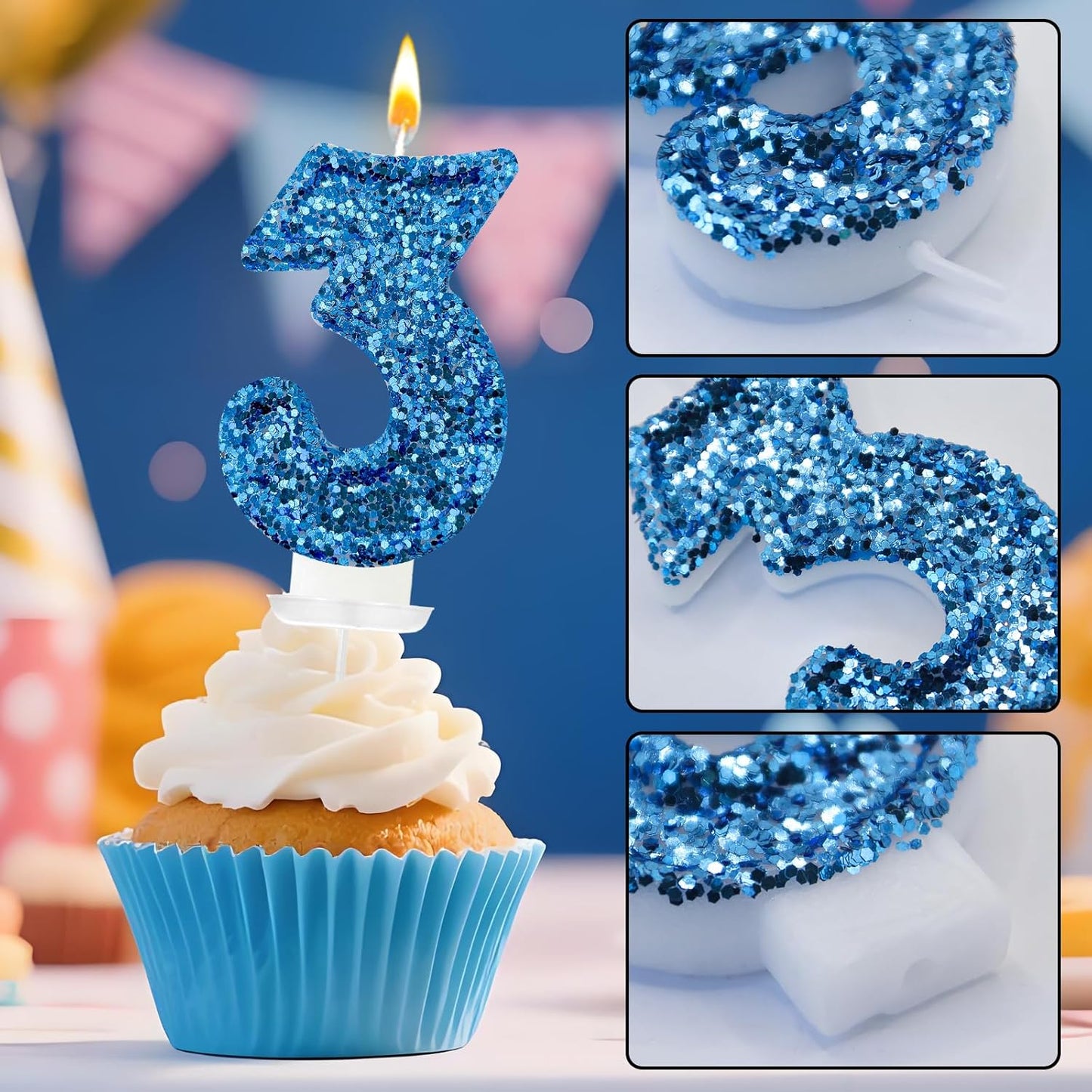Birthday Number Candles, Glitter Number Candle Cake Decorations with Sequins, Cupcake Decorations for Girls, Women, Party Anniversary Celebrations (Number 6, Purple)