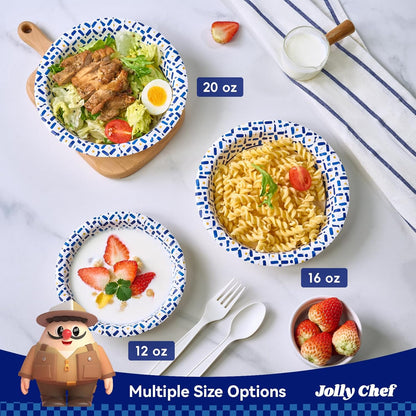 JOLLY CHEF 12 oz Paper Bowls 200 Count, Soak-Proof, Heavy Duty Small Disposable Bowls Bulk for Snacks, Desserts, Breakfast, Lunch, and Party Use