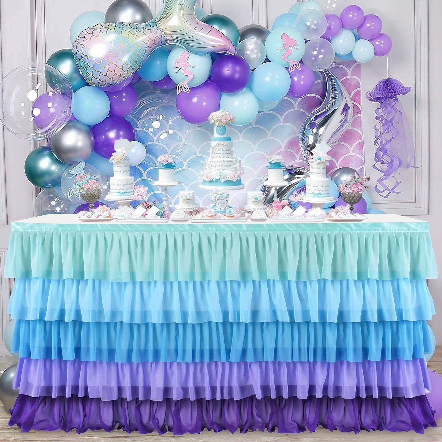 Pastel Rainbow Table Skirt Ruffle Party Tablecloth for Rectangle Table 6ft Birthday Party Baby Shower