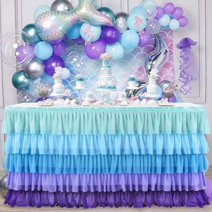 Pastel Rainbow Table Skirt Ruffle Party Tablecloth for Rectangle Table 6ft Birthday Party Baby Shower