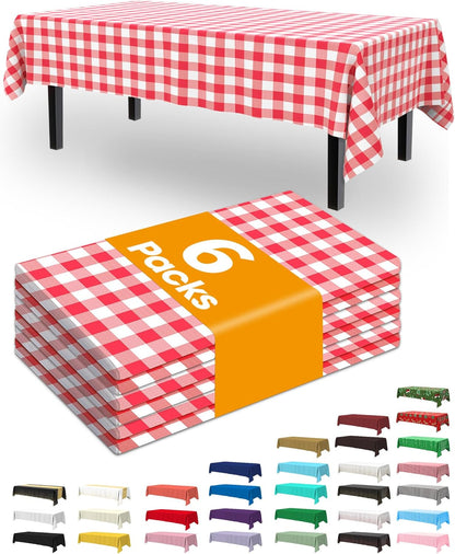 Pureegg Plastic Table Cloth Disposable 6 Pack, 54 x 108 Inch Table Cloths, Party, Picnic, Wedding, Decorative Tablecloths, Rectangle, White Plastic Cover, Waterproof, White