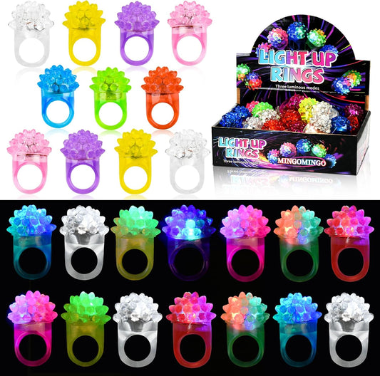 MINGOMINGO 25 Pack LED Light Up Rings & Glow Rings – Bachelorette Party Favors, Bridal Shower Favors, Graduation Favors Bulk, Classroom Prizes, 3-Mode Flashing