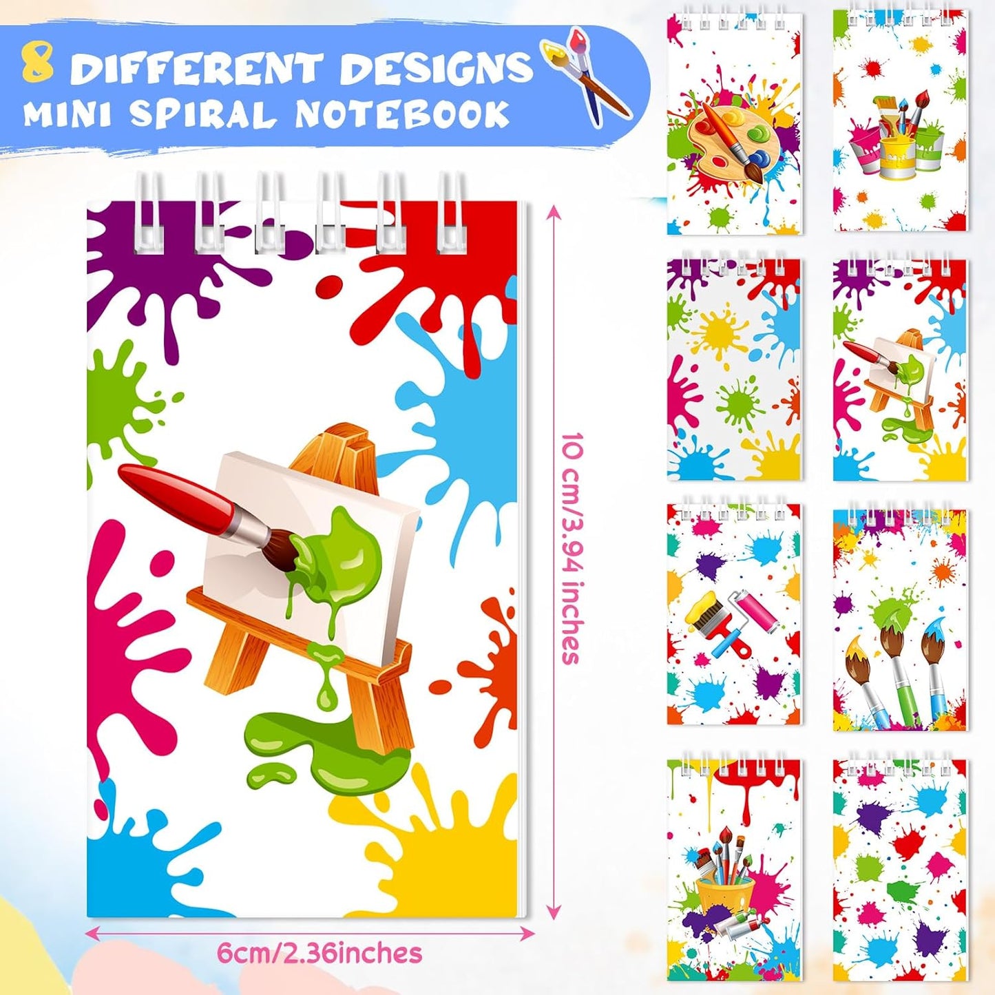Faccito 24 Pieces Art Painting Party Mini Notebooks Art Party Favors Paint Splatter Spiral Notepads Paintbrush Splatter Small Pocket Notepads for Birthday Classroom Rewards Supplies
