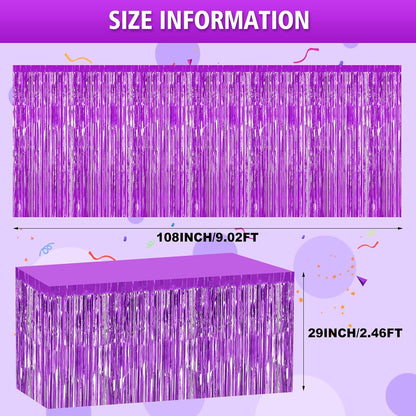 2 Pack 29.5x108 Inch Silver Foil Tinsel Fringe Table Skirts, Disposable Table Skirts for Rectangle Tables Curtains Backdrop Parade Wedding Floats Baby Shower Birthday Mardi Gras Party
