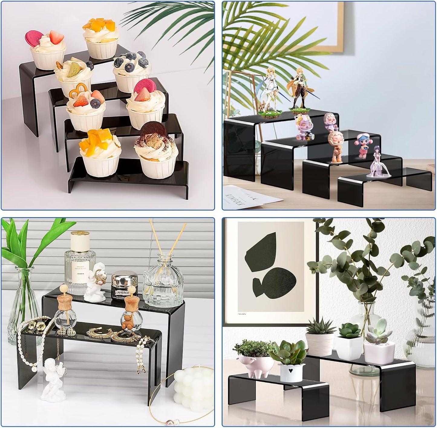 Aheroi Large Acrylic Risers, 10 Pcs 2 Set(7”L~8”L~9”L) Riser Display Shelf, Clear Rectangular Display Stands Set, Transparent Shelves for Decor, Showcase Holder for Cupcake