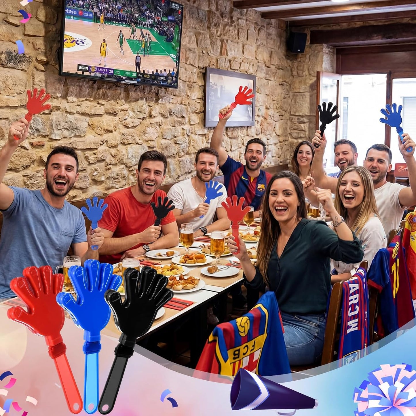 Junkin 48 Pcs Hand Clappers Bulk 7. 5 x 3. 5 Inches Noise Makers Party Favors Clapping Noise Maker Clacker for Birthdays Game Prizes Rewards Football Sporting Events Cheers Supplies (Black,White)
