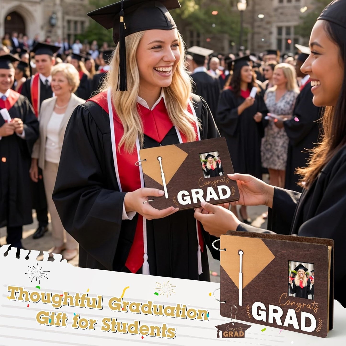 TICIAGA Congrats Grad Scrapbook Album Kit - 108PCS Large Wooden Graduation Photo Album Craft Set for Students, 11.8x8.6 Class of 2026 Memory Keepsake Book for High School College Graduation Party Gift