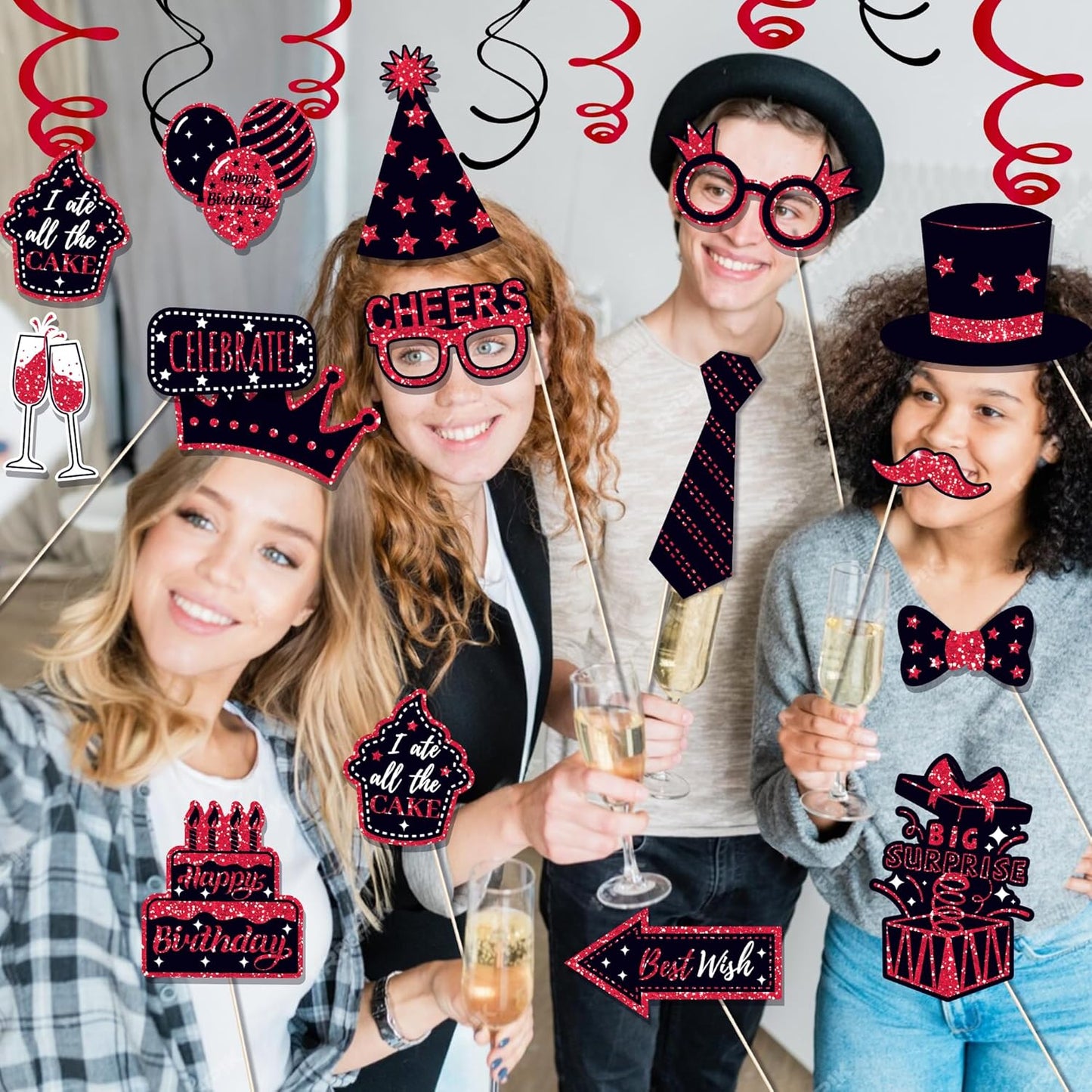 36 PCS Birthday Photo Booth Props Party Supplies Holiday Picture Decorations Photo Booth Props for Birthday Party Favors Pose Sign Kit Fun for Party (Purple and Black)