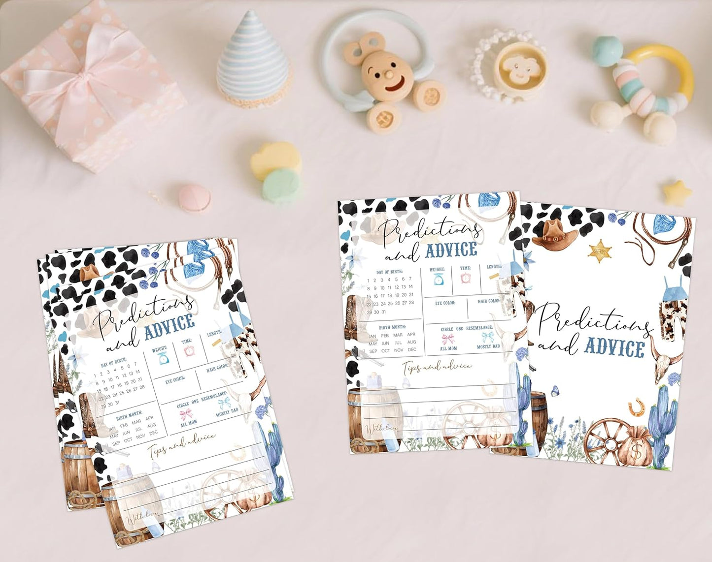 Cowboy Baby Shower Bingo Game, Pack of 30 Game Cards, Wild West Rodeo Shower Game, Gender Reveal Party Decorations, Gender Neutral - KR59