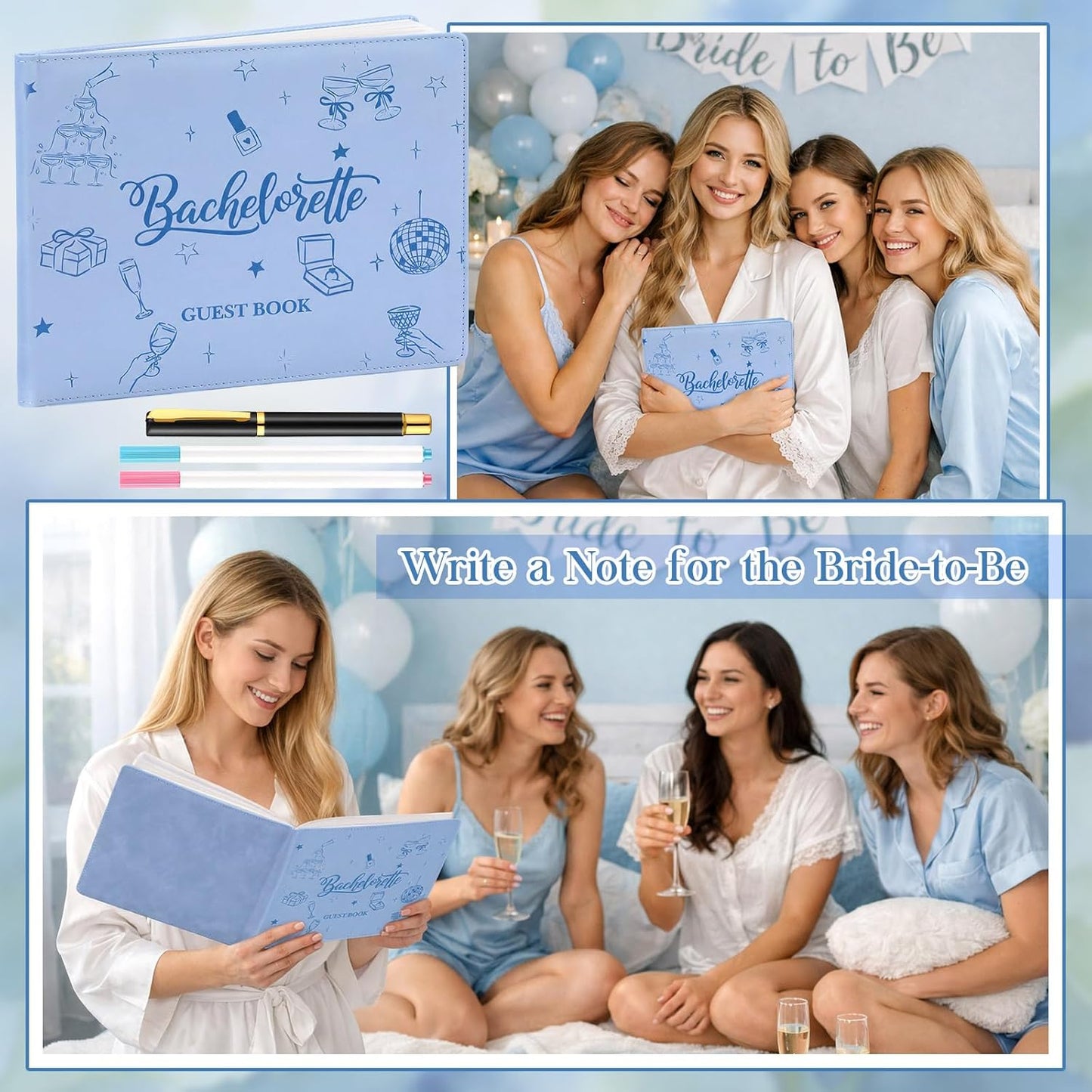 Patelai Bachelorette Party Guest Book with Pen, 8.7 x 7.1 Inches for Bridal Shower Scrapbook Photo Album Signature Memory Keepsake Book Bachelorette Wedding Party Favors, 56 Sheets