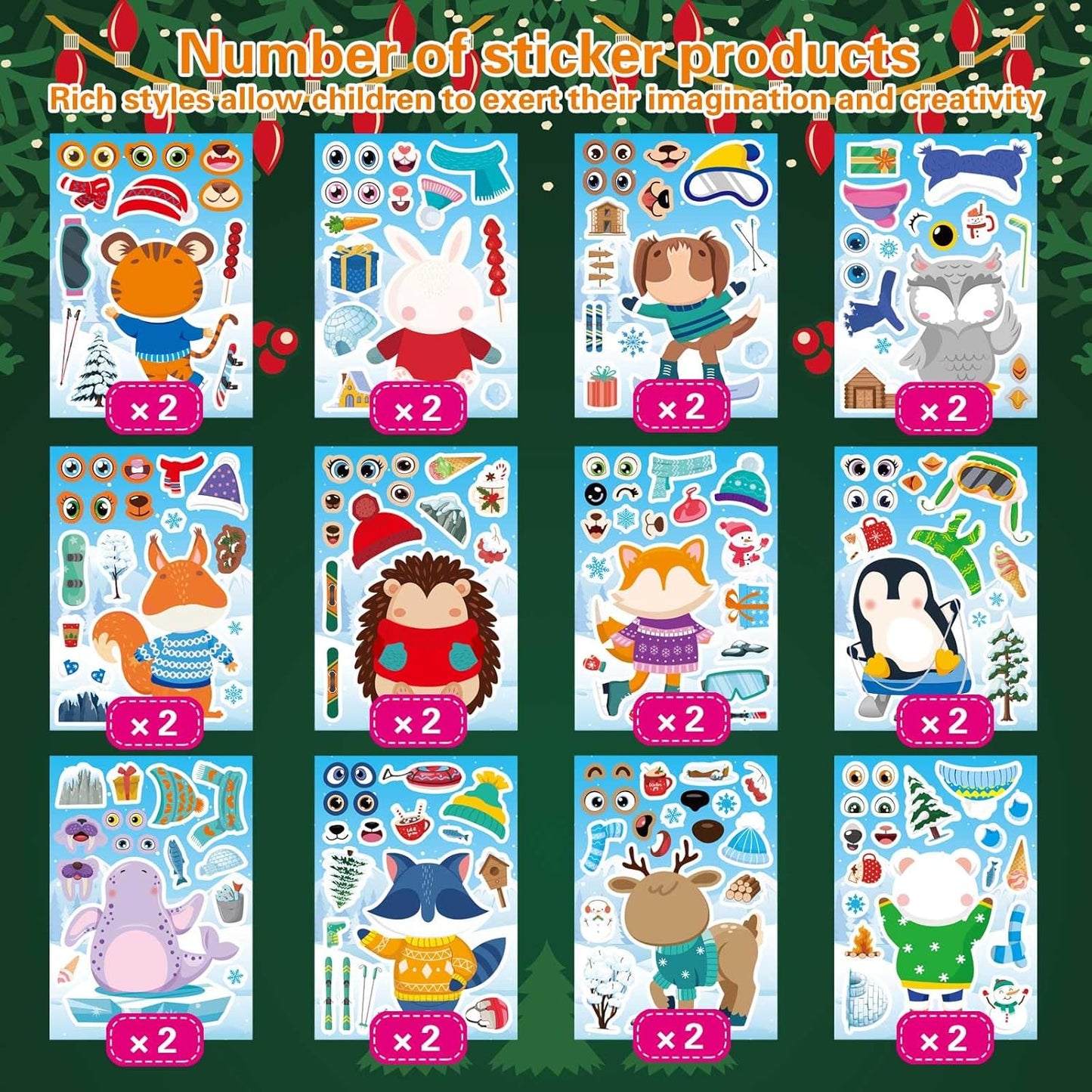 24 Sheets Make a Face Stickers for Kids Toddlers, Make Your Own Animal Mix and Match Sticker Sheets with Sea Animals Horses Dinosaurs Unicorns for Kids Crafts Party Favors Goodie Bags Stuffers