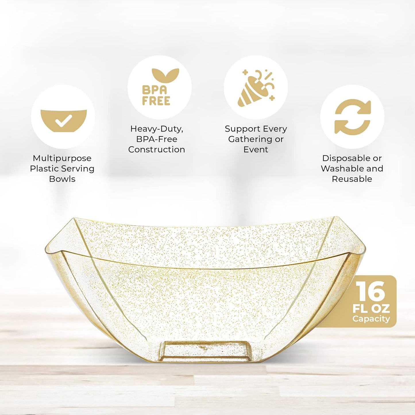 Posh Setting - Clear Plastic Serving Bowls for Party (8oz - 4 Pack) Square, Disposable, Salad & Fruit Bowls for Party Table, Candy Containers for Candy Buffet