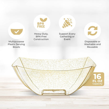 Posh Setting - Clear Plastic Serving Bowls for Party (8oz - 4 Pack) Square, Disposable, Salad & Fruit Bowls for Party Table, Candy Containers for Candy Buffet