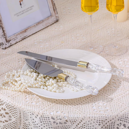 Boao 4 Pieces Wedding Toasting Flutes and Cake Server Set Wedding Reception Supplies Champagne Glasses Cake Knife Pie Server (Gold,Classic)