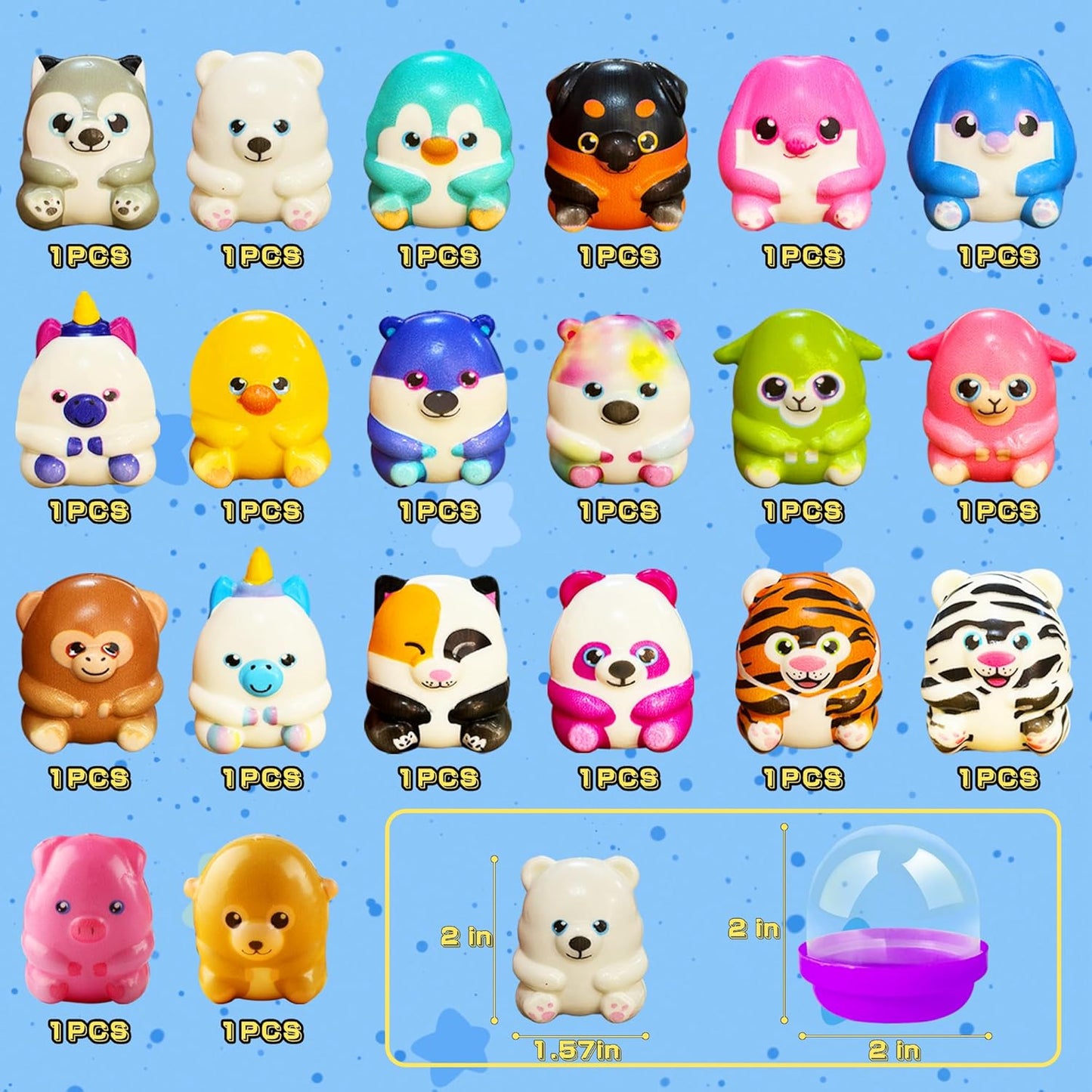 KissFree 20 PACK Slow Rising Squeeze Toys, 2 Inch Plastic Capsules Filled with Animal Squishies, Party Favors for Kids 4-8 8-12, Goodie Bags Stuffers, Birthday Gifts, Classroom Prizes