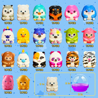 KissFree 20 PACK Slow Rising Squeeze Toys, 2 Inch Plastic Capsules Filled with Animal Squishies, Party Favors for Kids 4-8 8-12, Goodie Bags Stuffers, Birthday Gifts, Classroom Prizes