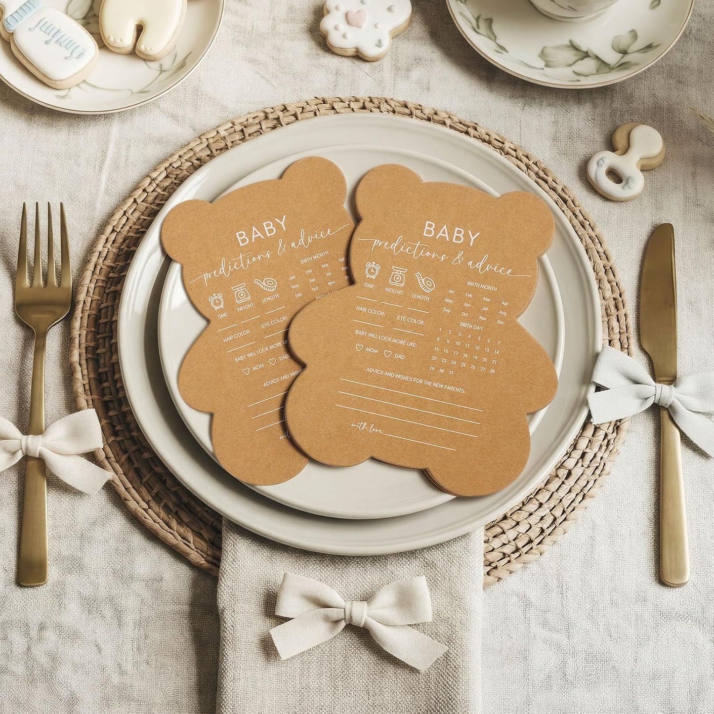 50 Pcs Bear Baby Shower Games Baby Bingo Cards Game for New Parents Girl or Boy Fun Games Gender Neutral Activity Kraft Paper Cards