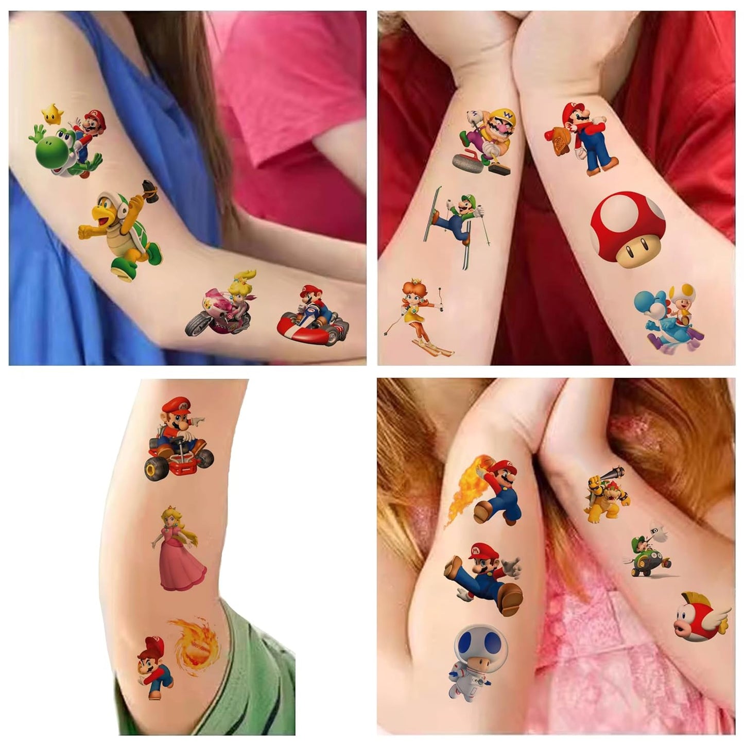 40 Sheets Mario Temporary Tattoos Birthday Themed Party Supplies Decoration Favors Cartoon Cute Sticker for Kids Boys Home Activity Class Prizes Carnival Christmas Rewards