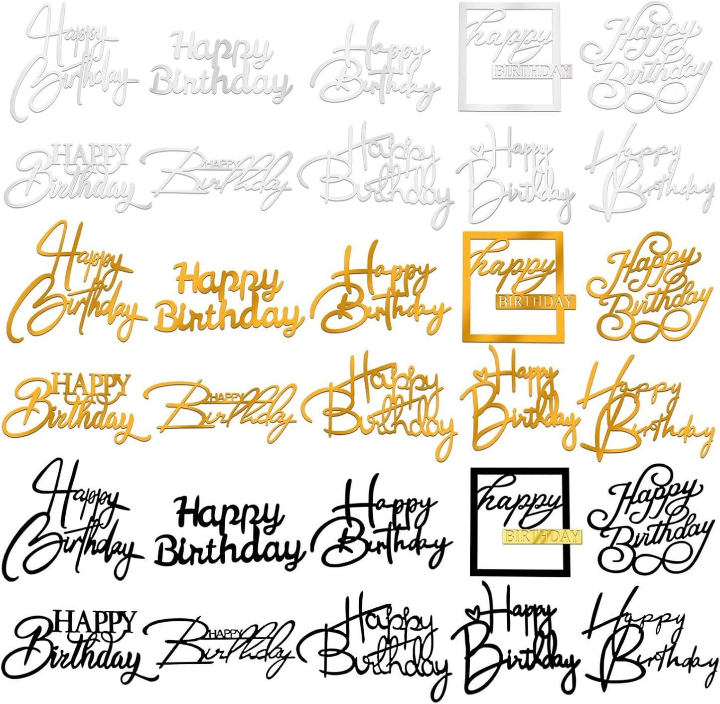 20pcs Gold Mirror Acrylic Happy Birthday Cupcake Toppers Round Engraved Cake Picks Happy Birthday Cake Toppers for DIY Birthday Gift Flower Bouquet Pastries Desserts Decor