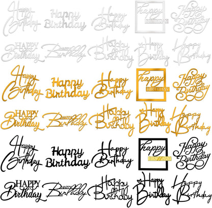 20pcs Gold Mirror Acrylic Happy Birthday Cupcake Toppers Round Engraved Cake Picks Happy Birthday Cake Toppers for DIY Birthday Gift Flower Bouquet Pastries Desserts Decor