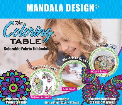 Animal Fun Design – Square Tablecloth 60”X60” – Interactive Coloring Tablecloth for Kids - Poly/Cotton Fabric – Washable and Reusable – DIY Activity for Children and Adults