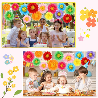 BestoFun 14 PCS Orange & Hot Pink Tissue Paper Flowers – Vibrant Party Decorations for Birthday, Baby Shower, Wedding, Fiesta, and Holiday Events